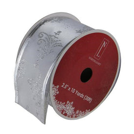 2.5" x 10 Yards Silver Glittering Trees Christmas Wired Craft Ribbon
