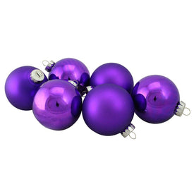 3.25" Purple Glass Two-Finish Ball Christmas Ornaments Set of 6