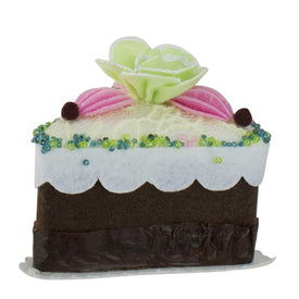 4" Brown and Green Sliced Chocolate Cake with Flower Christmas Ornament
