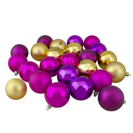2.5" Purple and Gold Shatterproof Two-Finish Ball Christmas Ornaments Set of 24