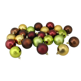 2.5" Brown Green and Red Shatterproof Two-Finish Ball Christmas Ornaments Set of 24