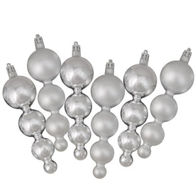 5.75" Silver Shatterproof Two-Finish Christmas Finial Ornaments Set of 6