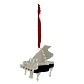 3.5" Silver-Plated Grand Piano Christmas Ornament with 18 European Crystals