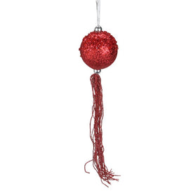 12" Red Glittered Ball Christmas Ornament with Tassels and Beads