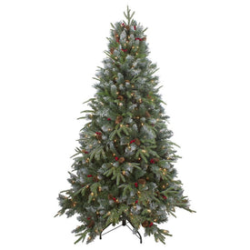 6' Pre-Lit Frosted Mixed Berry Pine Artificial Christmas Tree - Clear Lights