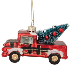4" Retro Red Country Truck with Tree Hanging Christmas Ornament
