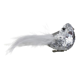 6" Silver Sequin Clip On Bird Christmas Ornament