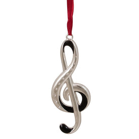 4" Silver and Red Clef Music Note European Crystals Christmas Ornament