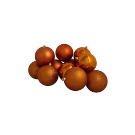 4" Burnt Orange Shatterproof Four-Finish Ball Christmas Ornaments Set of 12