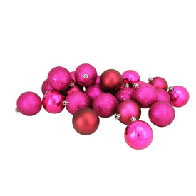 2.5" Magenta Pink Shatterproof Four-Finish Ball Christmas Ornaments Set of 24