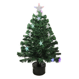 3' Pre-Lit Potted Color Changing Fiber Optic Artificial Christmas Tree - Multi Color LED Lights