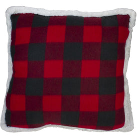 19.5 Black and Red Buffalo Plaid Throw Pillow with Sherpa Backing
