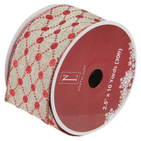 2.5" x 120 Yards Red and Beige Diamond Wired Christmas Craft Ribbon