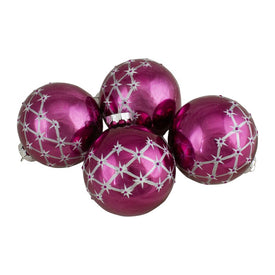 3.25" Pink Glass Ball Christmas Ornaments Set of 4