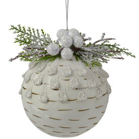 4" Cedar and Berries White Glass Christmas Ornament