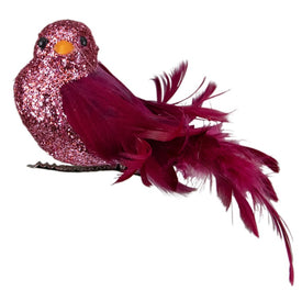 4" Burgundy Forward Facing Bird Clip-on Christmas Ornament