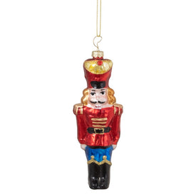 5.5" Shiny Red Nutcracker Soldier Hanging Glass Christmas Ornament