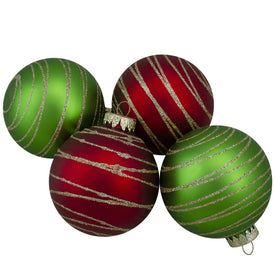 3.25" Glass Red and Green Matte Ball Christmas Ornaments Set of 4