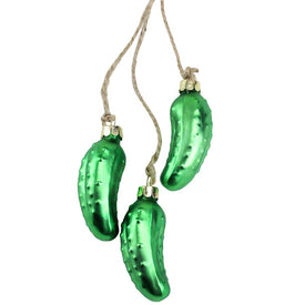 8.5" Green Trio Glass Christmas Pickle Cluster Ornament