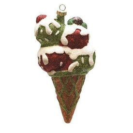 6" Red and Green Glittered Shatterproof Ice Cream Cone Christmas Ornament