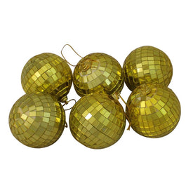 2.75" Gold Mirrored Glass Disco Ball Christmas Ornaments Set of 6