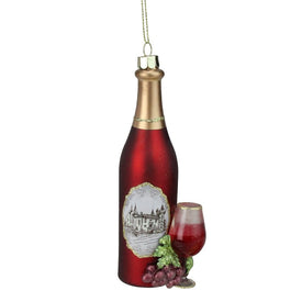 5.75" Red Wine Country Glass Bottle Christmas Ornament