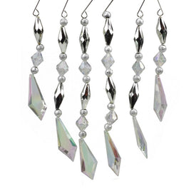 7" Silver and Clear Diamond Faceted Jewel Christmas Dangle Ornaments Set of 6