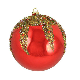 6" Shiny Red Shatterproof Glitter Sequin Beaded Ball Christmas Ornament