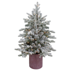 4' Pre-Lit Flocked Saratoga Spruce Artificial Christmas Tree in Pot - Clear Lights