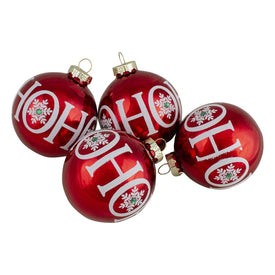 3.25" Red Ho Ho Ho Glass Ball Christmas Ornaments Set of 4