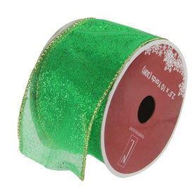 2.5" x 120 Yards Green and Gold Shimmering Wired Christmas Craft Ribbon Club Pack of 12