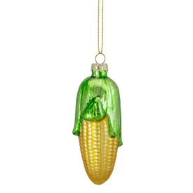 3.5" Yellow and Green Corn on the Cob Glass Christmas Ornament