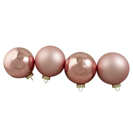 4" Pink Two-Finish Glass Ball Christmas Ornaments Set of 4