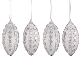 4.5" White and Silver Rhinestone Shatterproof Christmas Finial Ornaments Set of 4