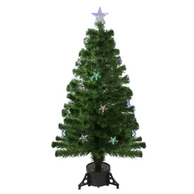 4' Pre-Lit LED Artificial Fiber Optic Christmas Tree With Color Changing Stars