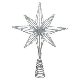 13.75" LED Lighted Battery-Operated Silver Glittered Geometric Star Christmas Tree Topper - Warm White Lights