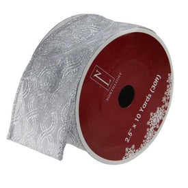 2.5" x 10 Yards Silver Shimmering Swirl Christmas Wired Craft Ribbon