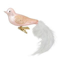 5.5" Pink Bird with Feather Tail Glass Clip On Christmas Ornament