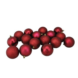 3" Burgundy Red Shatterproof Four-Finish Ball Christmas Ornaments Set of 16