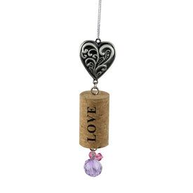 5.5" Tuscan Winery Filigree Heart " Love" Inspirational Decorative Purple Faux Gem Accented Wine Cork Christmas Ornament