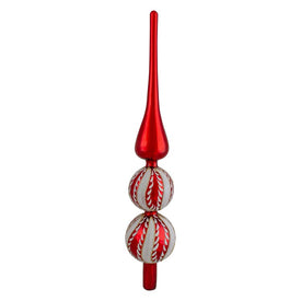 14.75" Red and White Glass Finial Christmas Tree Topper