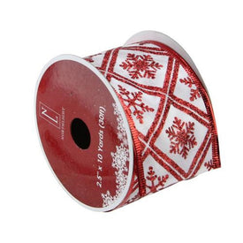 2.5" x 10 Yards Red and White Snowflake Christmas Wired Craft Ribbon