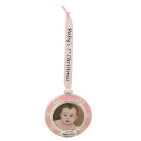 3" Pink Baby's First Christmas Photo Frame Ornament