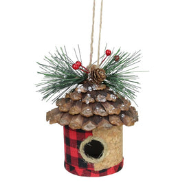5.75" Red and Black Plaid Bird Tree Hanging Christmas Ornament