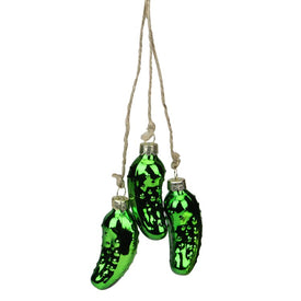 8.5" Green Shiny Pickle Cluster Trio Glass Christmas Ornament