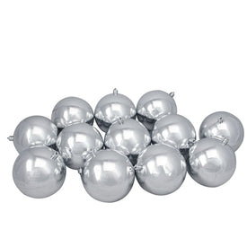 4" Silver Shatterproof Shiny Ball Christmas Ornaments Set of 12