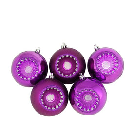 3.25" Purple Shatterproof Two-Finish Retro Reflector Ball Christmas Ornaments Set of 5