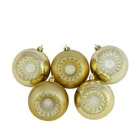 3.25" Gold Shatterproof Two-Finish Retro Reflector Ball Christmas Ornaments Set of 5