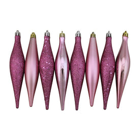 6" Pink Shatterproof Four-Finish Christmas Finial Drop Ornaments Set of 8