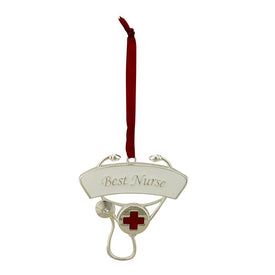 3.25" Silver-Plated Best Nurse Stethoscope Christmas Ornament with European Crystal